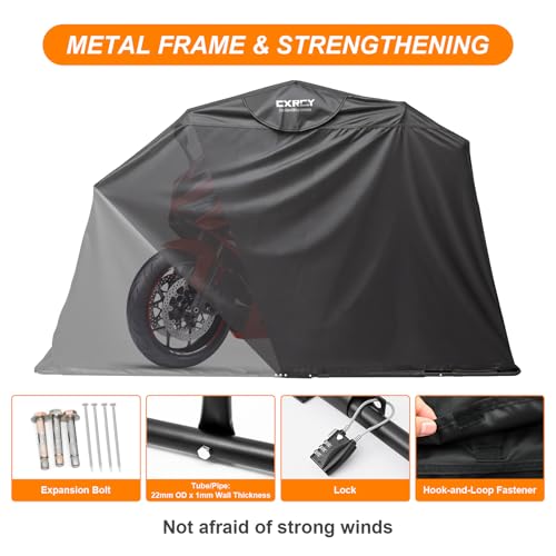 Heavy-Duty Motorcycle Shelter – 600D Oxford Storage Garage Tent with Lock & Ventilated Windows (106 × 41 × 60 in)