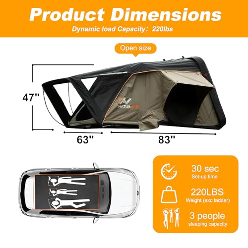 Hard Shell Rooftop Tent – 4-Season Waterproof Pop-Up Roof Tent for 2–3 People with Blackout Privacy Design