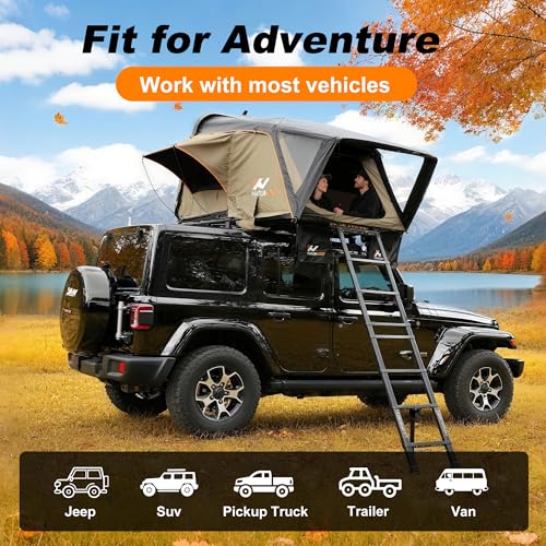 Hard Shell Rooftop Tent – 4-Season Waterproof Pop-Up Roof Tent for 2–3 People with Blackout Privacy Design