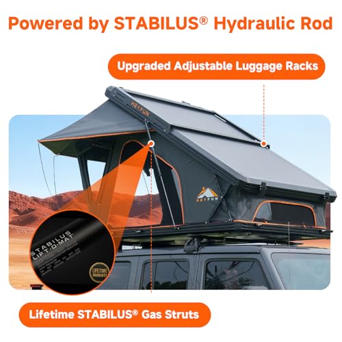 Innovator Pro Elevated Rooftop Tent Hard Shell with Skyview Window, Regular&TPU Rain Flies, USB Outlet, Luggage Racks&Full Circle LED Strip, Aluminum Pop Up Roof Top Tent for Truck Jeep SUV