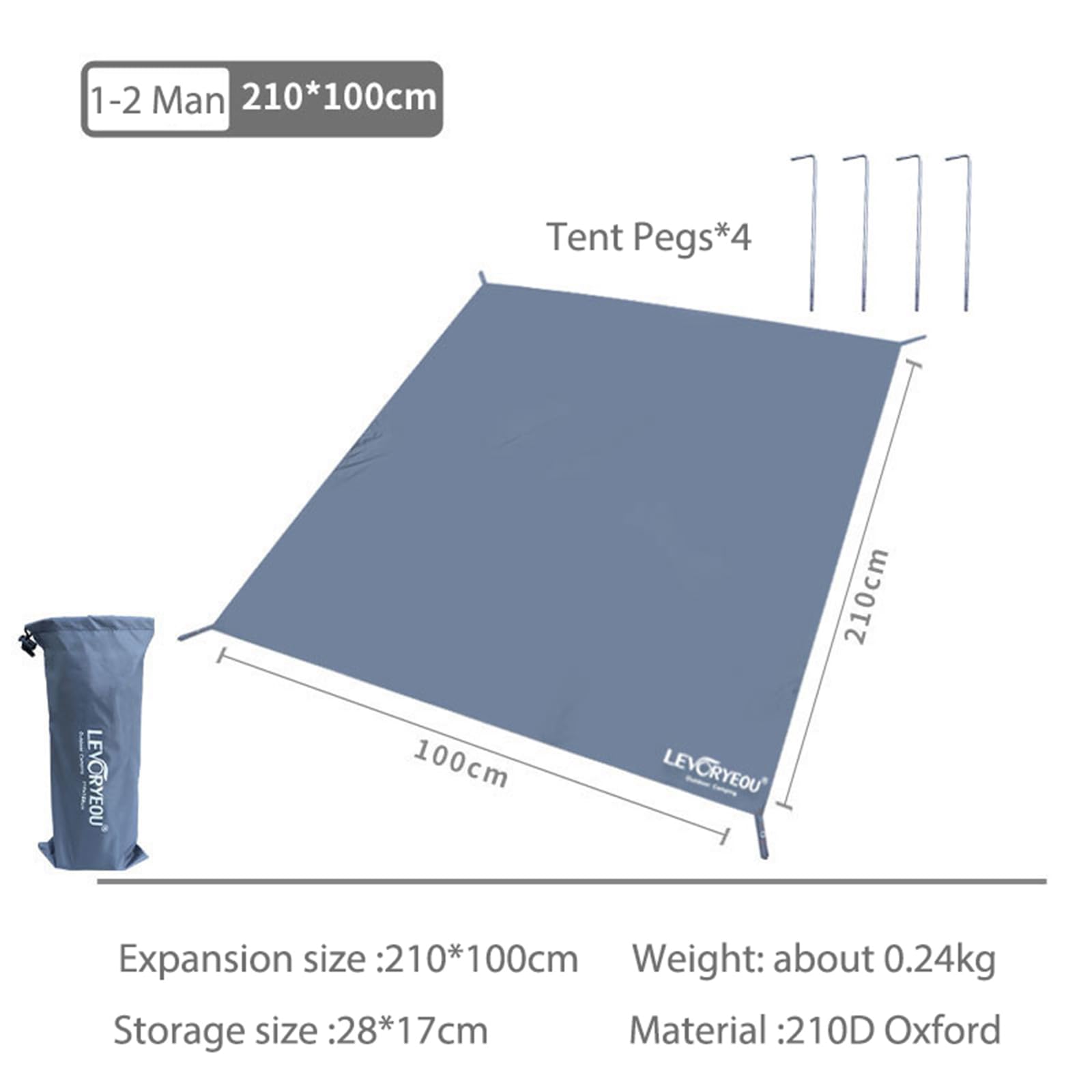 210D Oxford Tent Footprint – Ultralight Waterproof Ground Sheet with Stakes for Camping & Outdoor Use