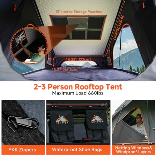 Innovator Pro Elevated Rooftop Tent Hard Shell with Skyview Window, Regular&TPU Rain Flies, USB Outlet, Luggage Racks&Full Circle LED Strip, Aluminum Pop Up Roof Top Tent for Truck Jeep SUV