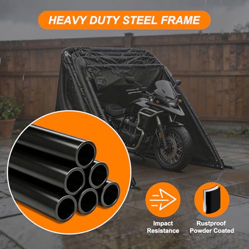 Heavy-Duty Motorcycle Shelter – 600D Oxford Storage Garage Tent with Lock & Ventilated Windows (106 × 41 × 60 in)