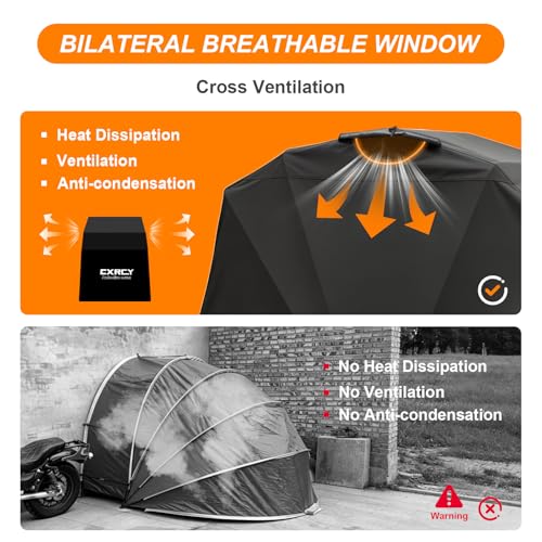 Heavy-Duty Motorcycle Shelter – 600D Oxford Storage Garage Tent with Lock & Ventilated Windows (106 × 41 × 60 in)