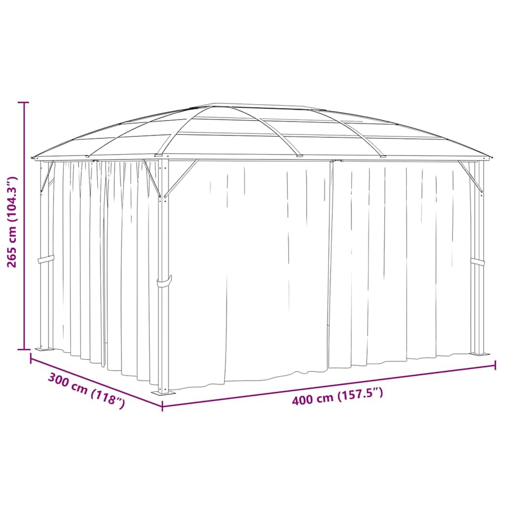Gazebo with Curtains – Aluminum & Steel Frame Patio Pergola Canopy (157.5 × 118.1 × 104.3 in)