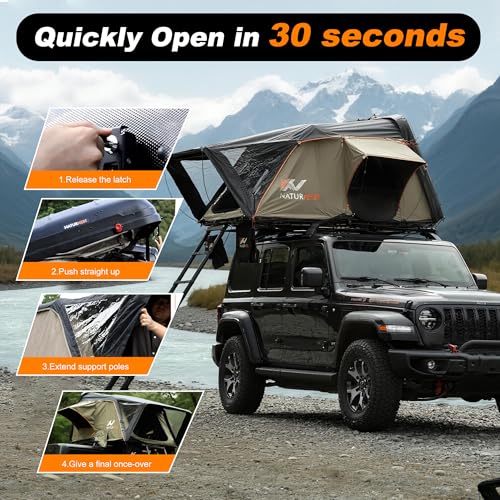 Hard Shell Rooftop Tent – 4-Season Waterproof Pop-Up Roof Tent for 2–3 People with Blackout Privacy Design