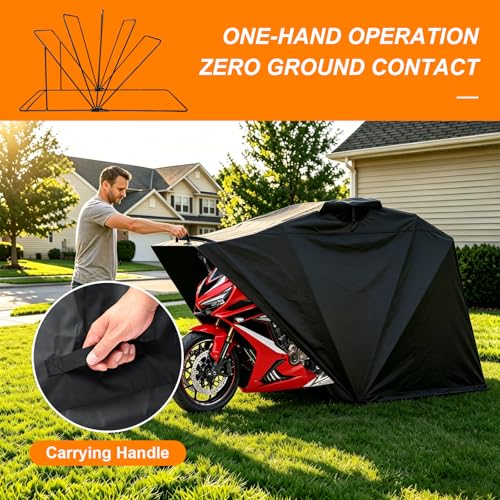 Heavy-Duty Motorcycle Shelter – 600D Oxford Storage Garage Tent with Lock & Ventilated Windows (106 × 41 × 60 in)