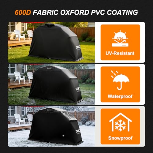 Heavy-Duty Motorcycle Shelter – 600D Oxford Storage Garage Tent with Lock & Ventilated Windows (106 × 41 × 60 in)