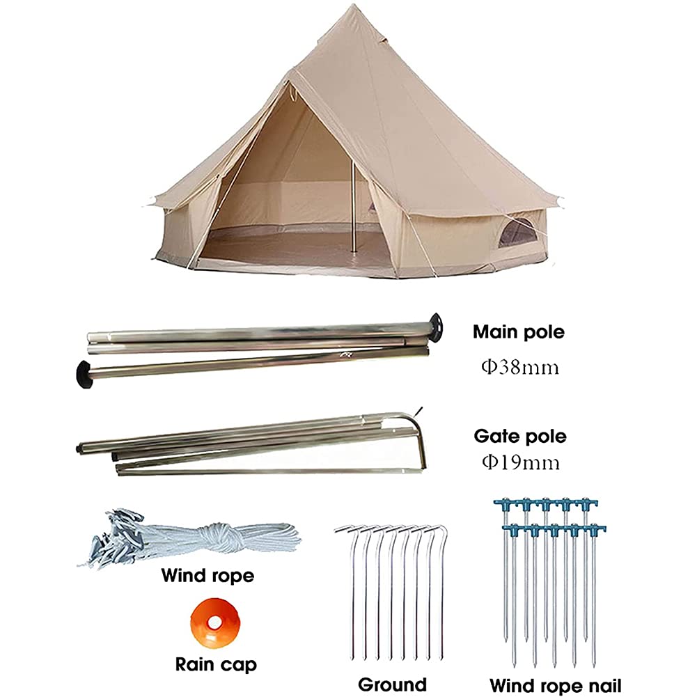 Waterproof Canvas Bell Tent with Zipped Groundsheet & Stove Jack – 3/4/5/6m Glamping Shelter