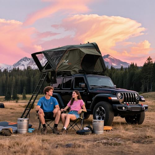 Hard Shell Rooftop Tent – 4-Season Waterproof Pop-Up Roof Tent for 2–3 People with Blackout Privacy Design