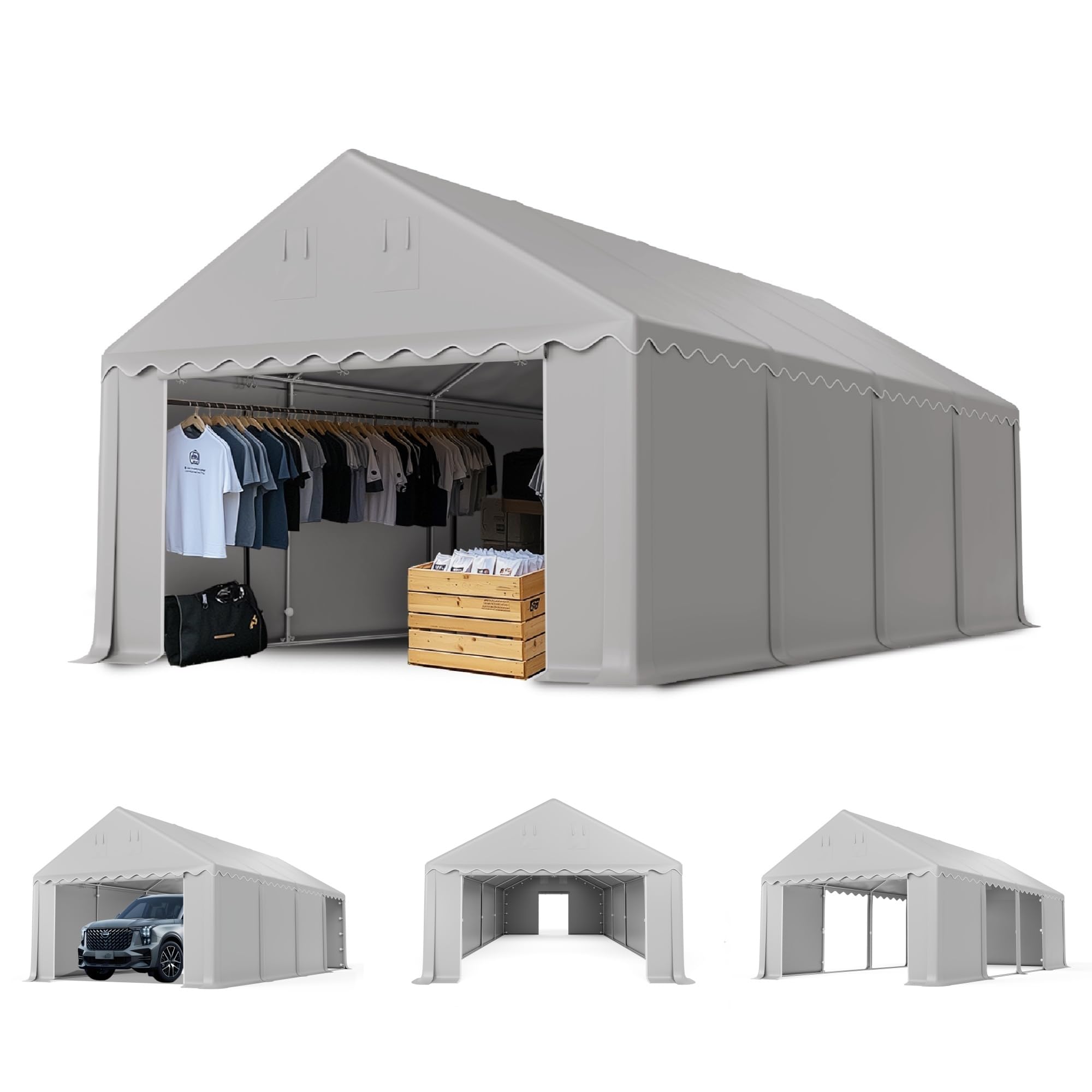 6 × 10 FT Portable Storage Shed – Waterproof Garage Shelter with Roll-Up Zipper Doors for Vehicles & Equipment