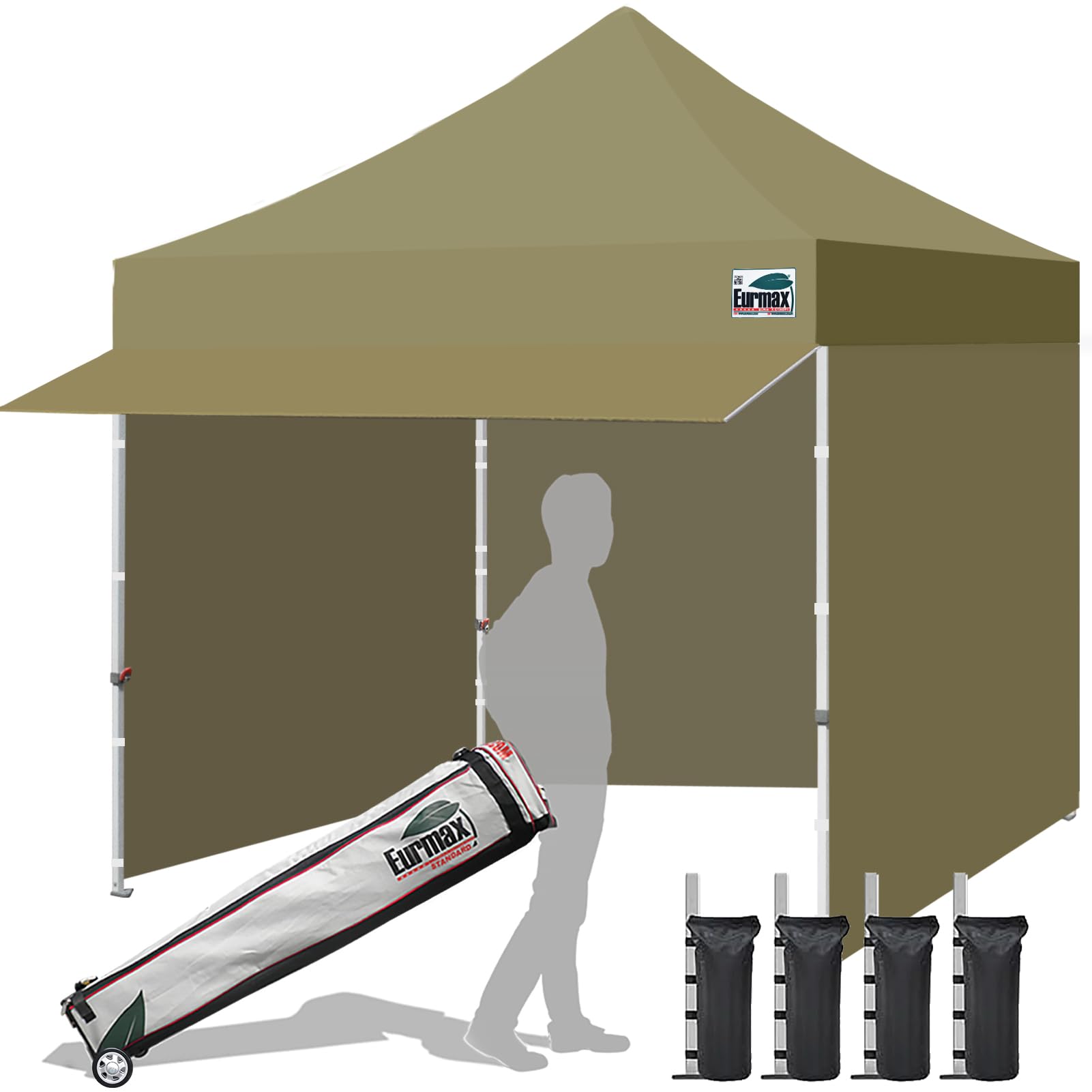 Eurmax USA 10x10 Pop Up Canopy,Commercial Tent with Patented No-Tip Rolling Bag,24sqft Extension Awning & 4 Zippered Removable Walls,UV & Water Resistant,Heavy Duty Instant Shelter Gazebo