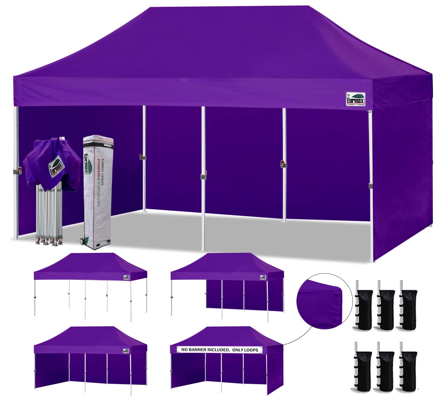 Commercial Pop-Up Canopy Tent – Instant Shelter with 4 Removable Sidewalls, Roller Bag & Sandbags