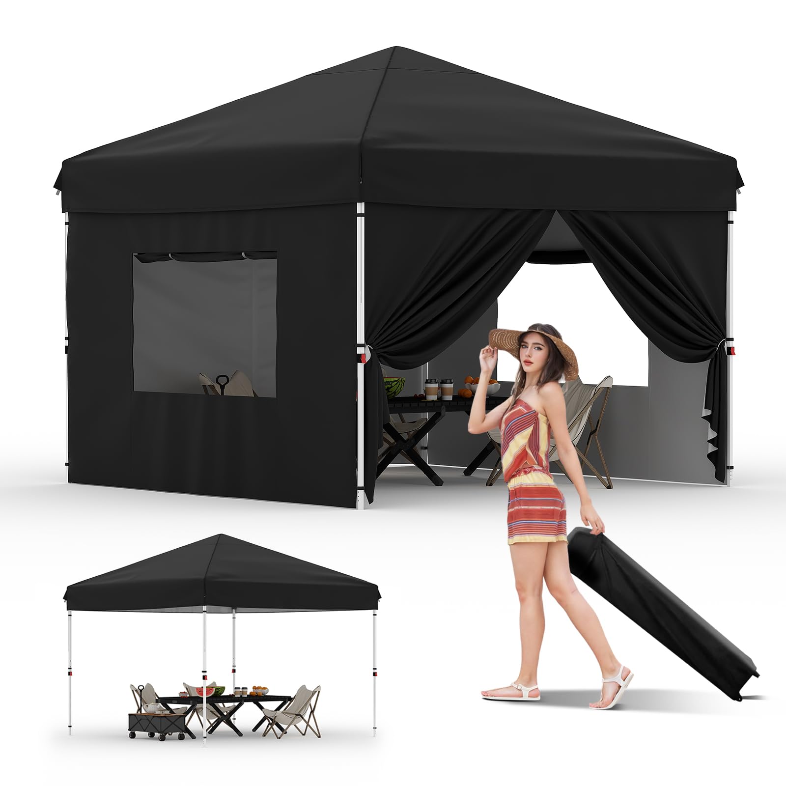 10 × 10 FT Heavy-Duty Pop-Up Canopy Tent – One-Person Setup, Waterproof UPF 50+ Shelter for Events & Markets