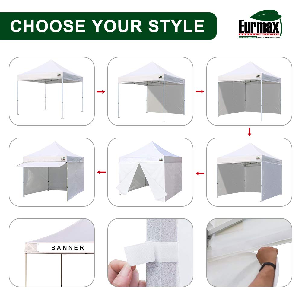 Eurmax USA 10x10 Pop Up Canopy,Commercial Tent with Patented No-Tip Rolling Bag,24sqft Extension Awning & 4 Zippered Removable Walls,UV & Water Resistant,Heavy Duty Instant Shelter Gazebo