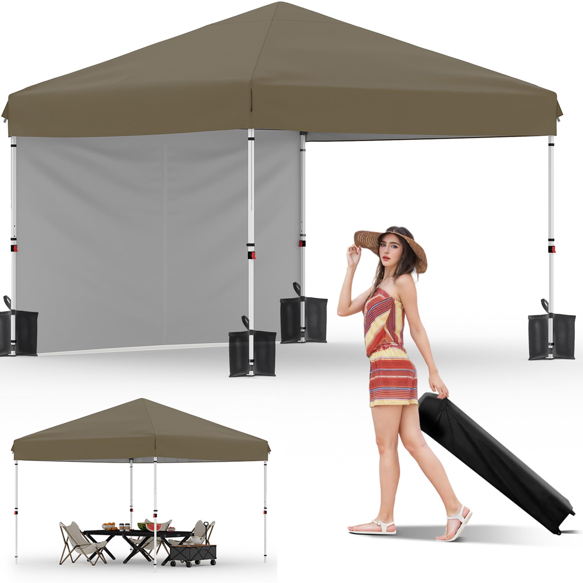 10 × 10 FT Heavy-Duty Pop-Up Canopy Tent – One-Person Setup, Waterproof UPF 50+ Shelter for Events & Markets