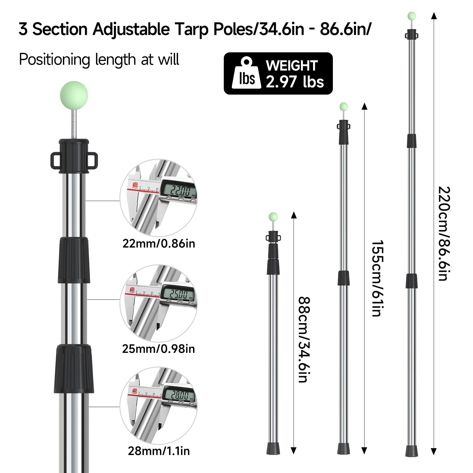 Telescoping Tarp Poles – Heavy-Duty Stainless Steel Canopy Pole Set for Camping & Outdoor Use (Set of 2)