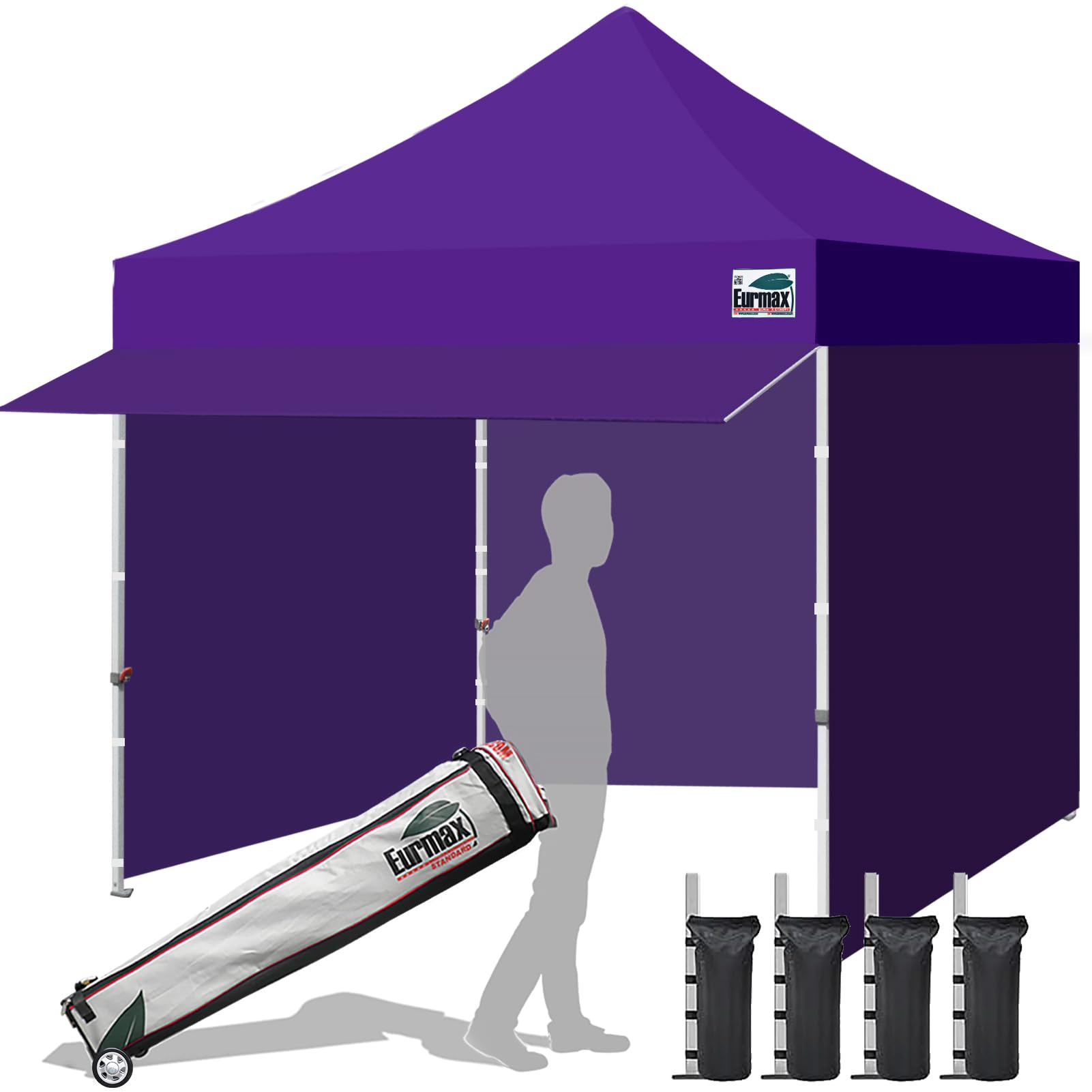 Eurmax USA 10x10 Pop Up Canopy,Commercial Tent with Patented No-Tip Rolling Bag,24sqft Extension Awning & 4 Zippered Removable Walls,UV & Water Resistant,Heavy Duty Instant Shelter Gazebo