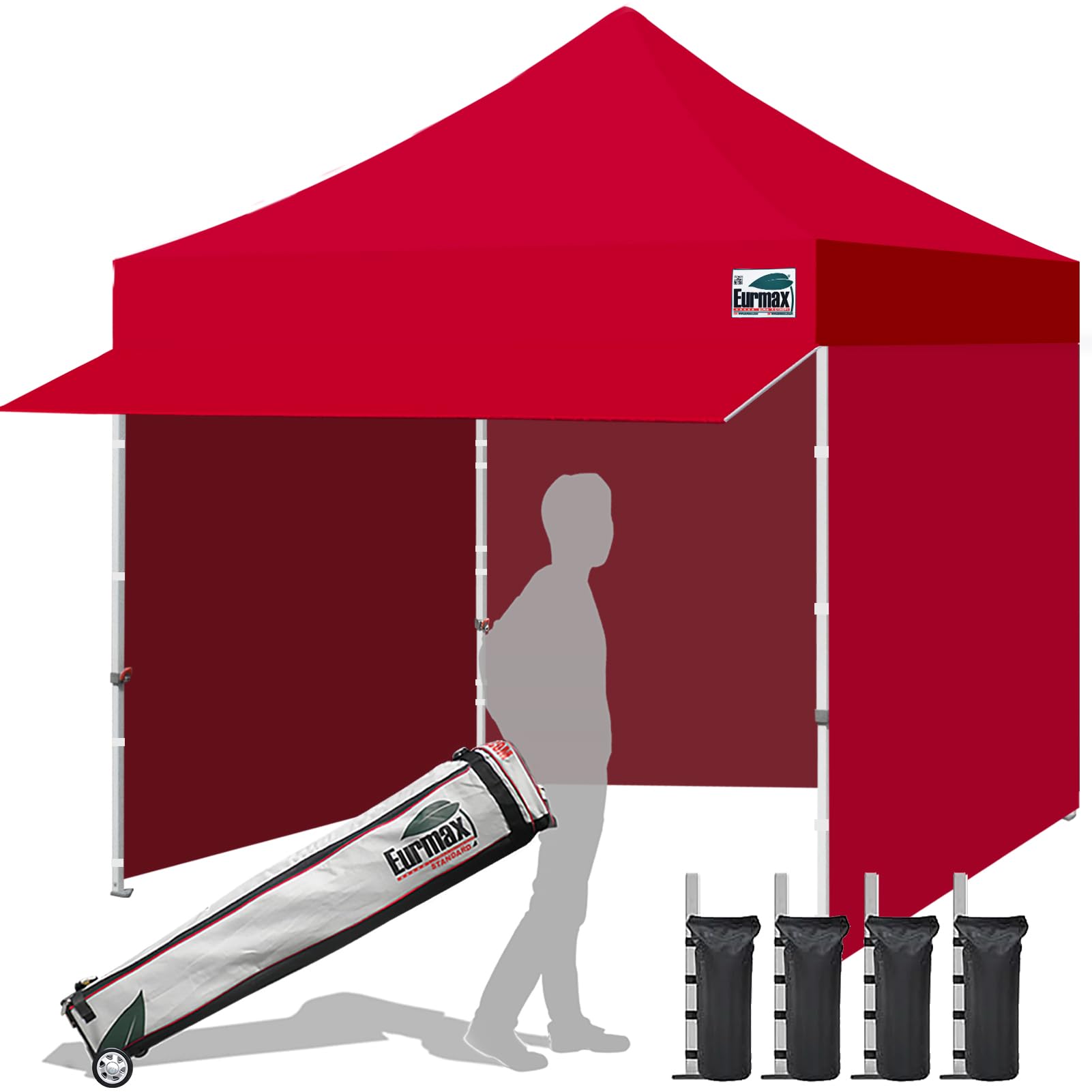 Eurmax USA 10x10 Pop Up Canopy,Commercial Tent with Patented No-Tip Rolling Bag,24sqft Extension Awning & 4 Zippered Removable Walls,UV & Water Resistant,Heavy Duty Instant Shelter Gazebo