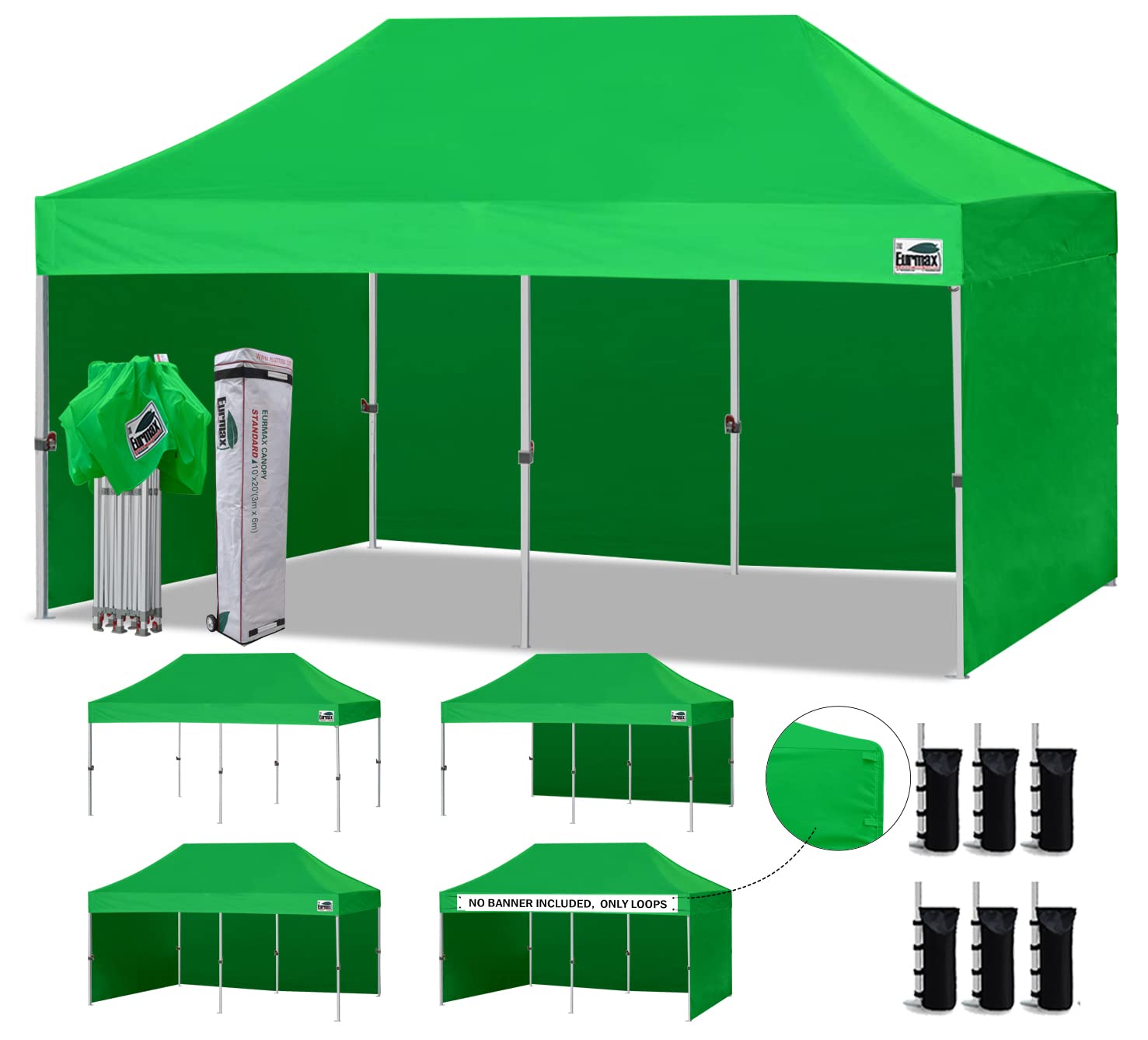 Commercial Pop-Up Canopy Tent – Instant Shelter with 4 Removable Sidewalls, Roller Bag & Sandbags