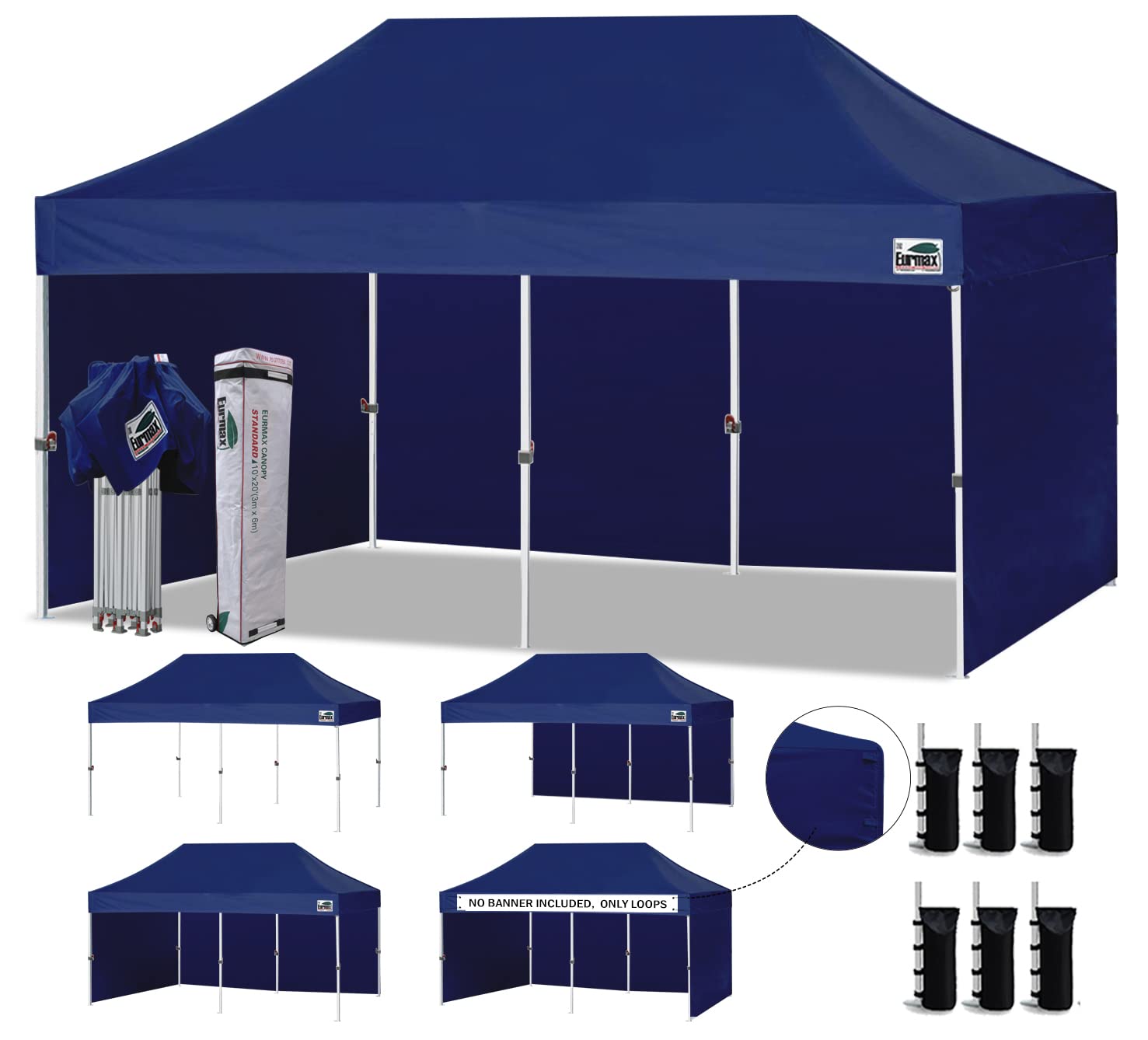 Commercial Pop-Up Canopy Tent – Instant Shelter with 4 Removable Sidewalls, Roller Bag & Sandbags