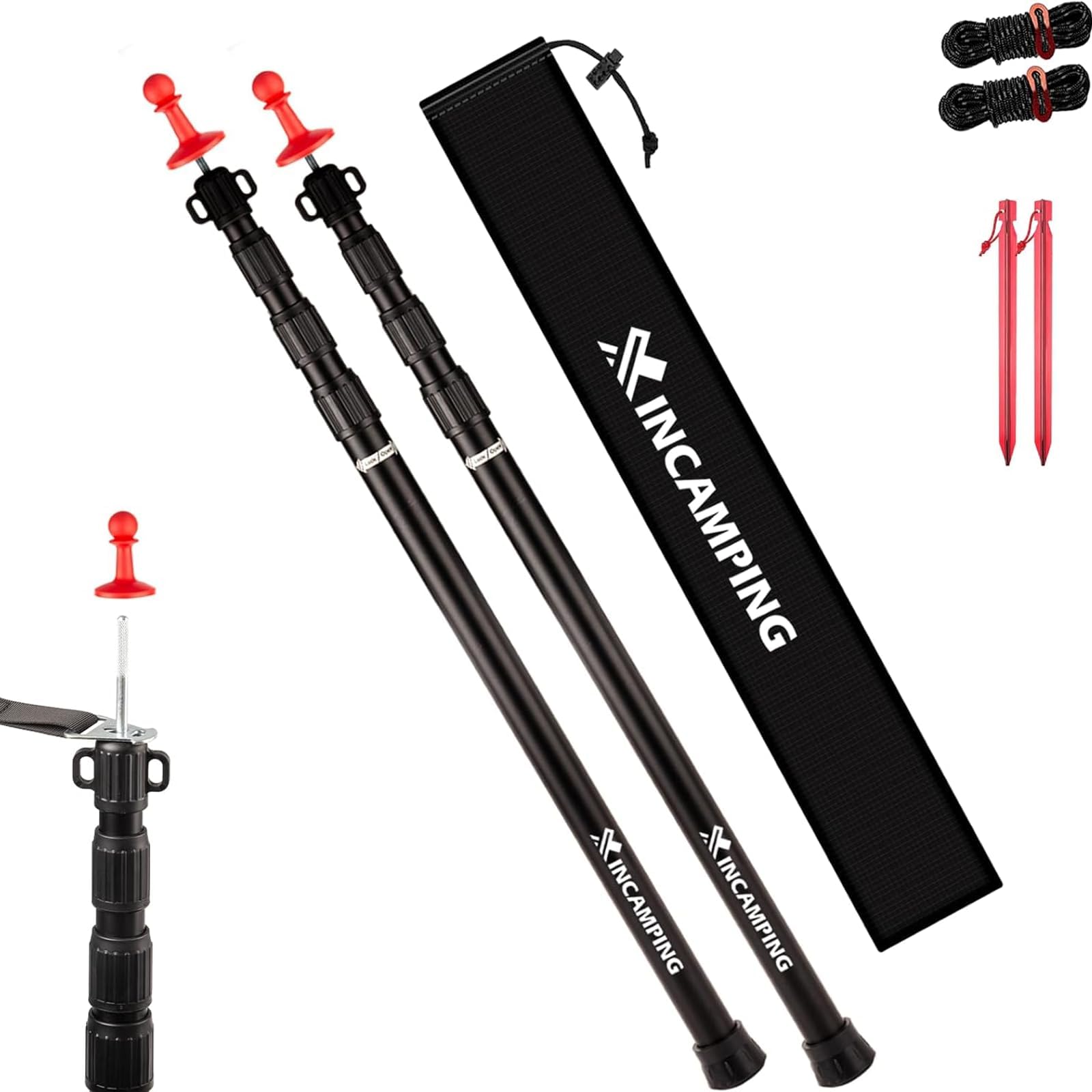 Adjustable Aluminum Tarp Poles – Heavy-Duty Awning Pole Set for Camping & Hiking (Set of 2)