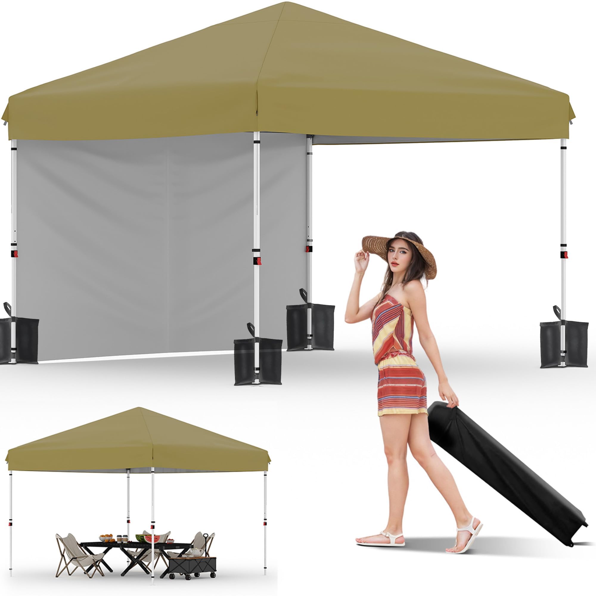 10 × 10 FT Heavy-Duty Pop-Up Canopy Tent – One-Person Setup, Waterproof UPF 50+ Shelter for Events & Markets