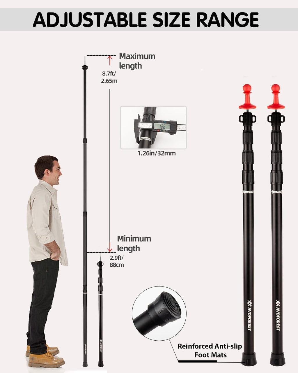 Heavy-Duty Adjustable Tarp Poles – Aviation Aluminum Awning Pole Set for Camping & Hiking (2 or 4 Pack)