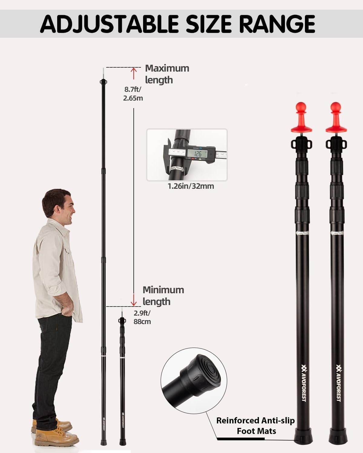 Heavy-Duty Adjustable Tarp Poles – Aviation Aluminum Awning Pole Set for Camping & Hiking (2 or 4 Pack)