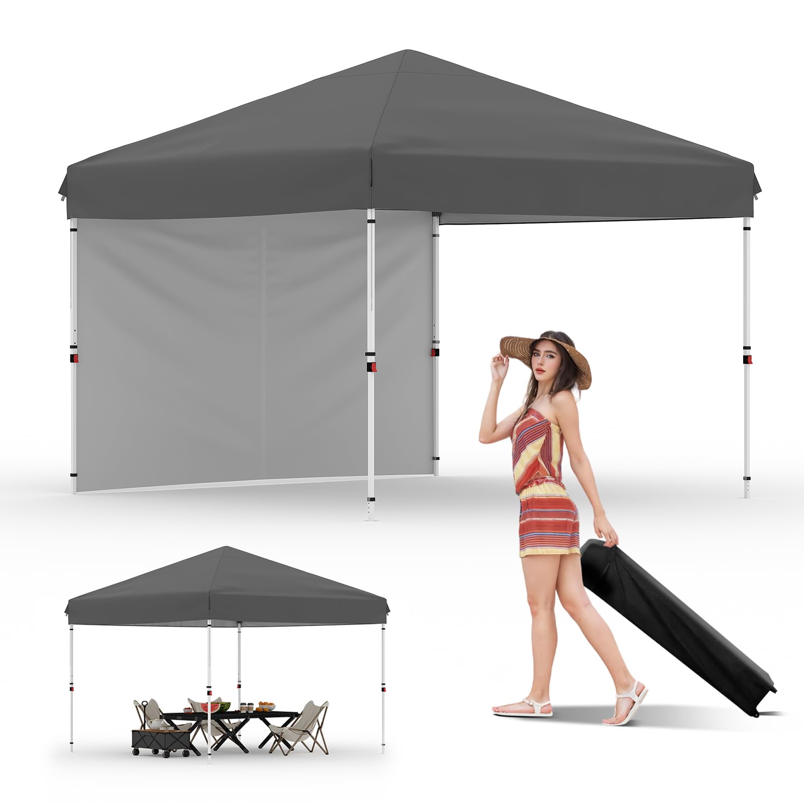 10 × 10 FT Heavy-Duty Pop-Up Canopy Tent – One-Person Setup, Waterproof UPF 50+ Shelter for Events & Markets