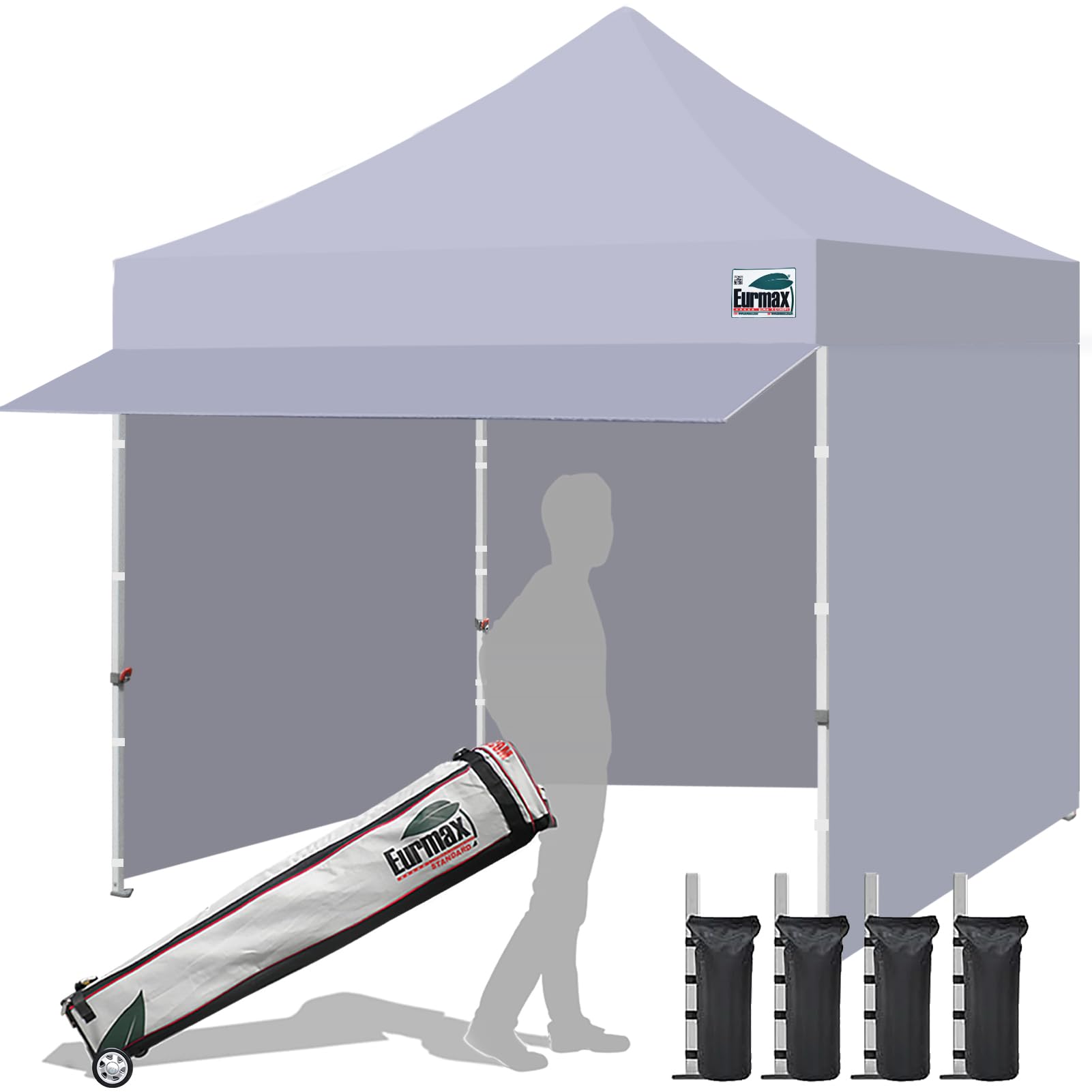 Eurmax USA 10x10 Pop Up Canopy,Commercial Tent with Patented No-Tip Rolling Bag,24sqft Extension Awning & 4 Zippered Removable Walls,UV & Water Resistant,Heavy Duty Instant Shelter Gazebo