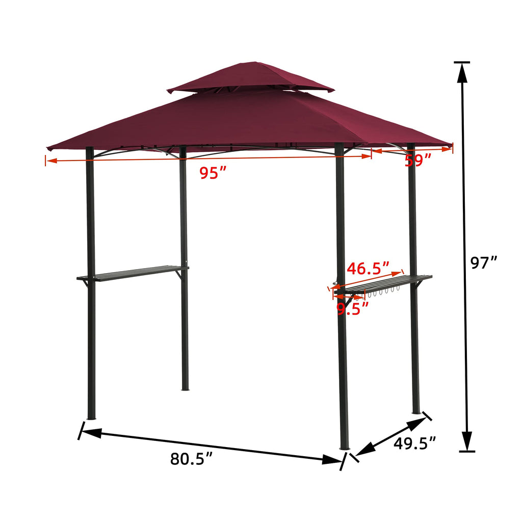 8 × 5 Ft Grill Gazebo Canopy – 2-Tier Outdoor Shelter with Steel Frame, Hooks & Bar Counters