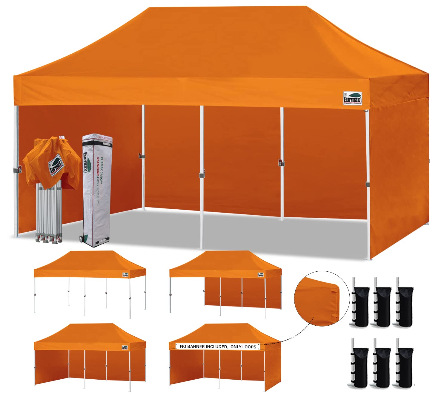 Commercial Pop-Up Canopy Tent – Instant Shelter with 4 Removable Sidewalls, Roller Bag & Sandbags