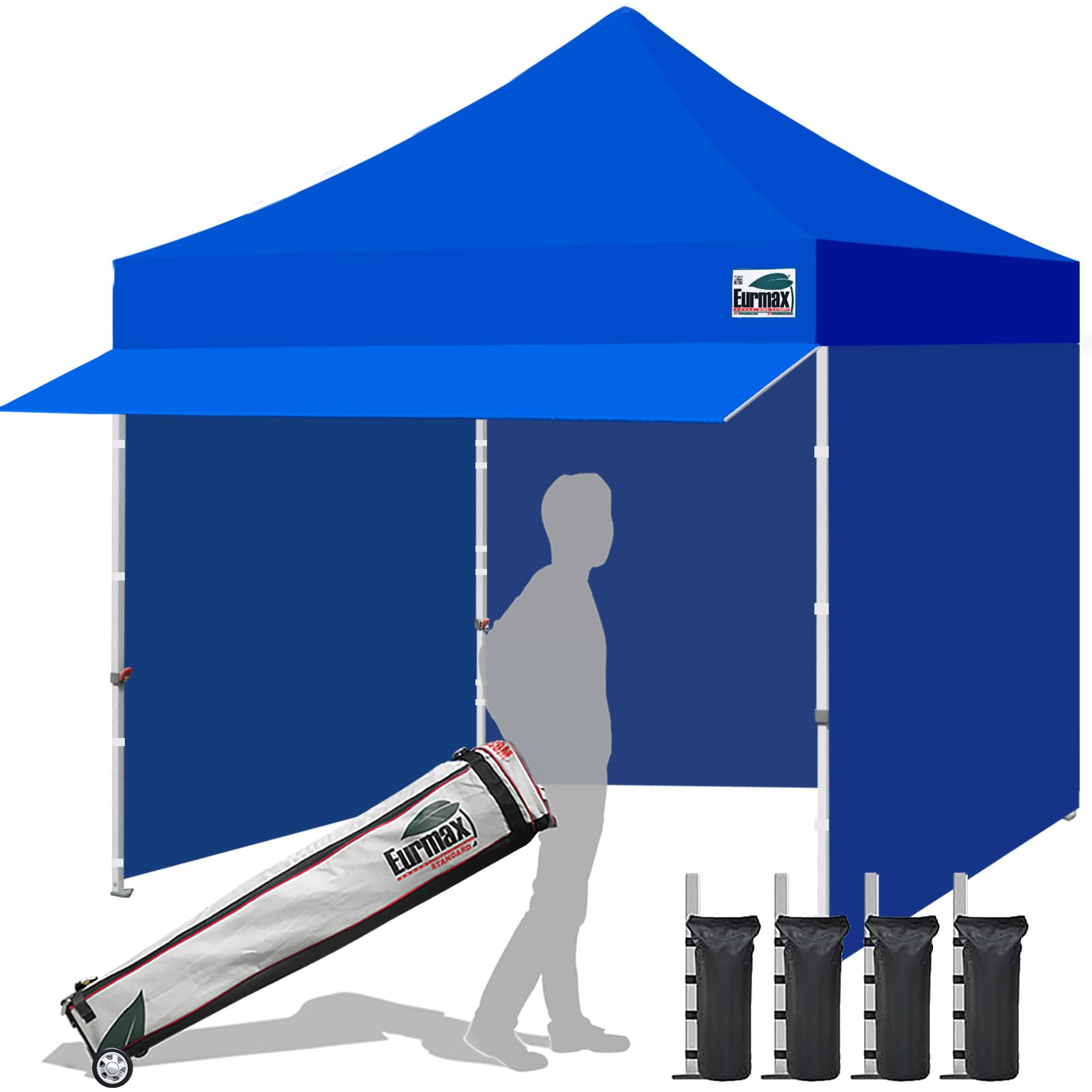 Eurmax USA 10x10 Pop Up Canopy,Commercial Tent with Patented No-Tip Rolling Bag,24sqft Extension Awning & 4 Zippered Removable Walls,UV & Water Resistant,Heavy Duty Instant Shelter Gazebo