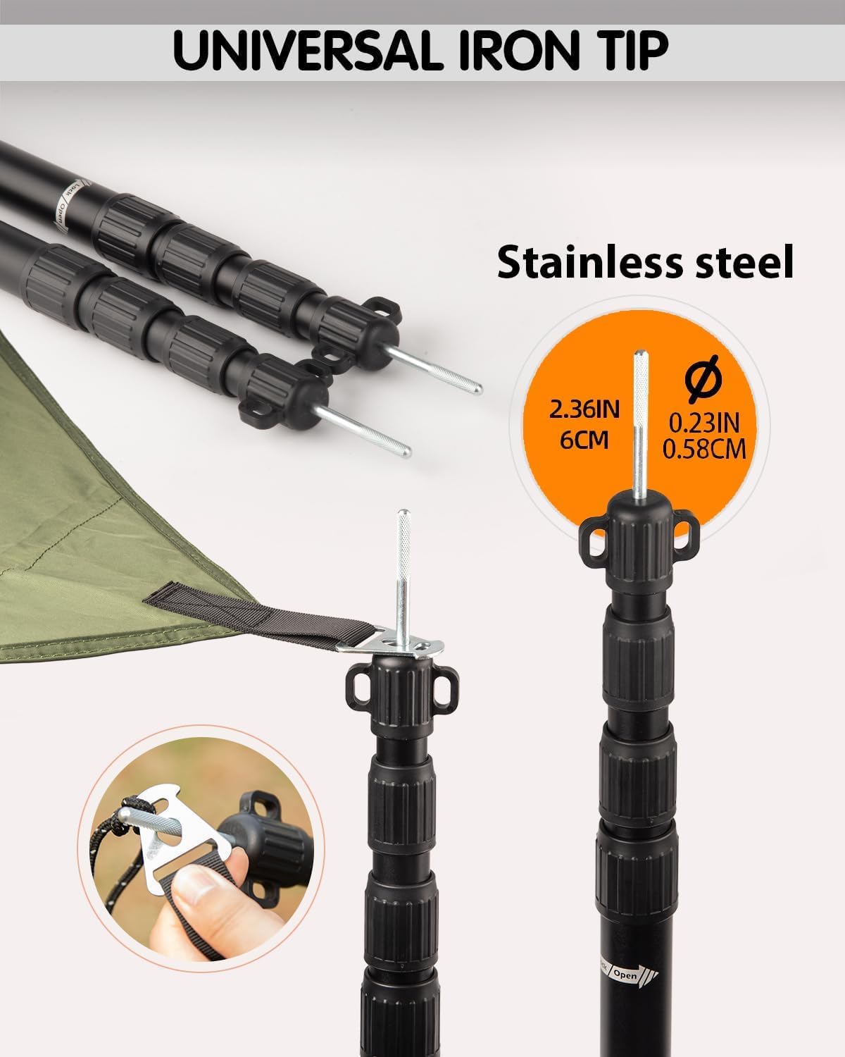 Heavy-Duty Adjustable Tarp Poles – Aviation Aluminum Awning Pole Set for Camping & Hiking (2 or 4 Pack)