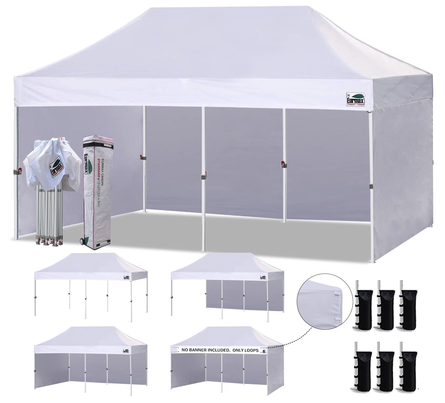 Commercial Pop-Up Canopy Tent – Instant Shelter with 4 Removable Sidewalls, Roller Bag & Sandbags