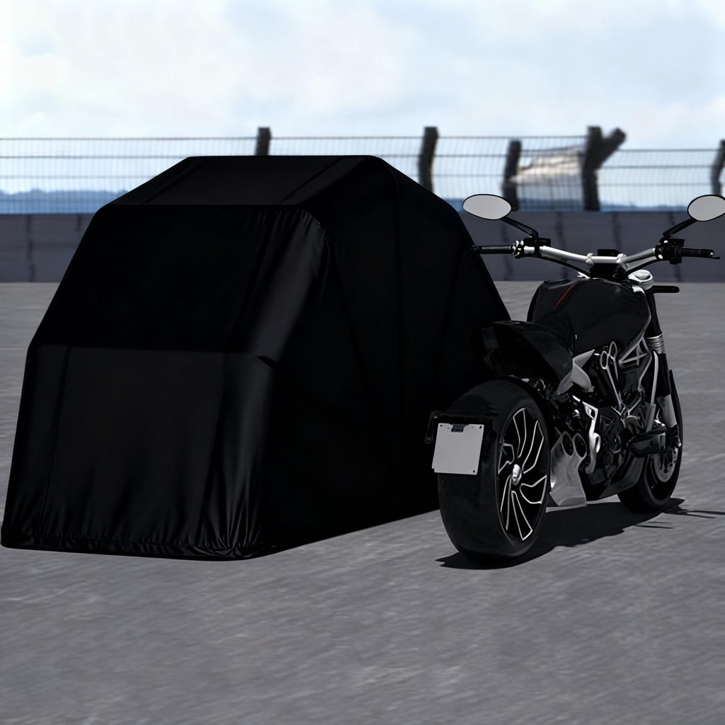 Portable Motorcycle Storage Shelter – Waterproof Foldable Garage Tent with Lock for All-Weather Protection