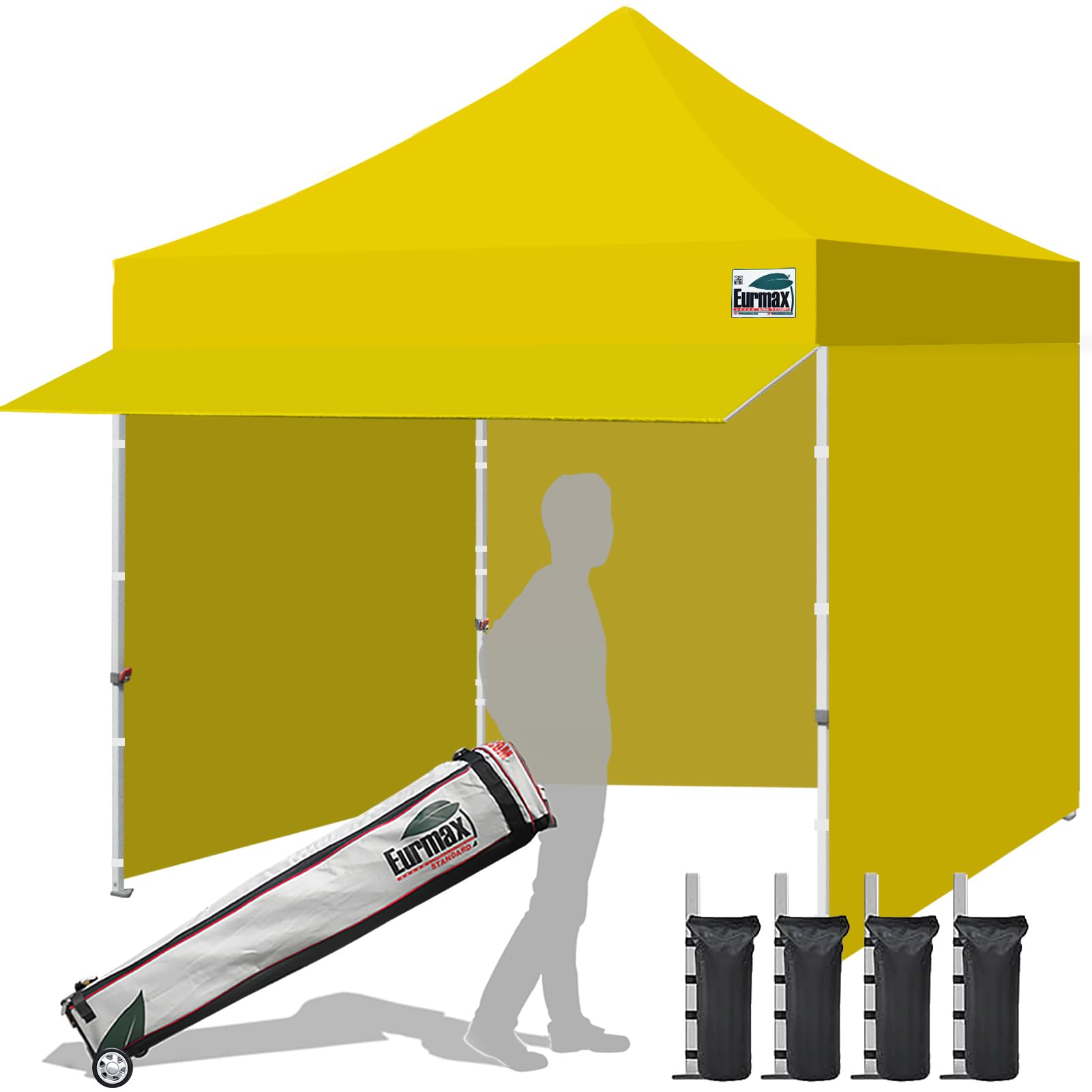 Eurmax USA 10x10 Pop Up Canopy,Commercial Tent with Patented No-Tip Rolling Bag,24sqft Extension Awning & 4 Zippered Removable Walls,UV & Water Resistant,Heavy Duty Instant Shelter Gazebo