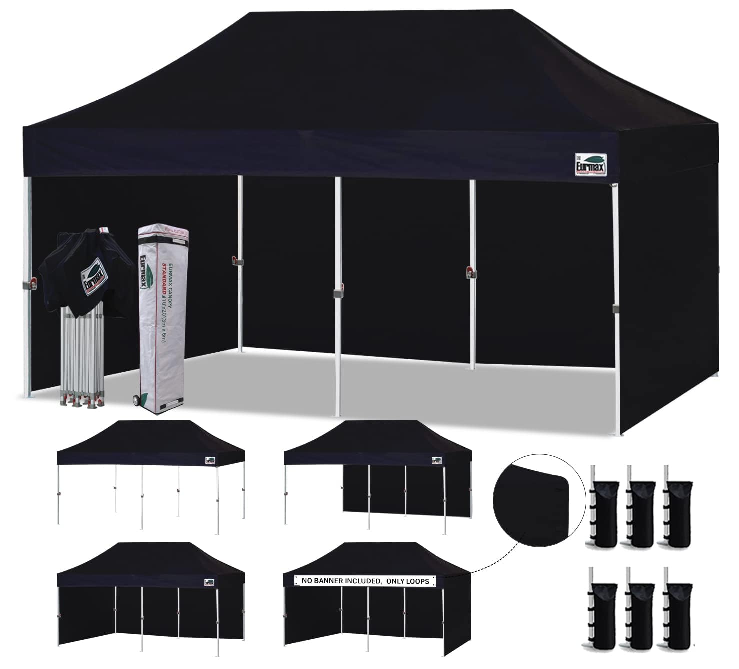 Commercial Pop-Up Canopy Tent – Instant Shelter with 4 Removable Sidewalls, Roller Bag & Sandbags