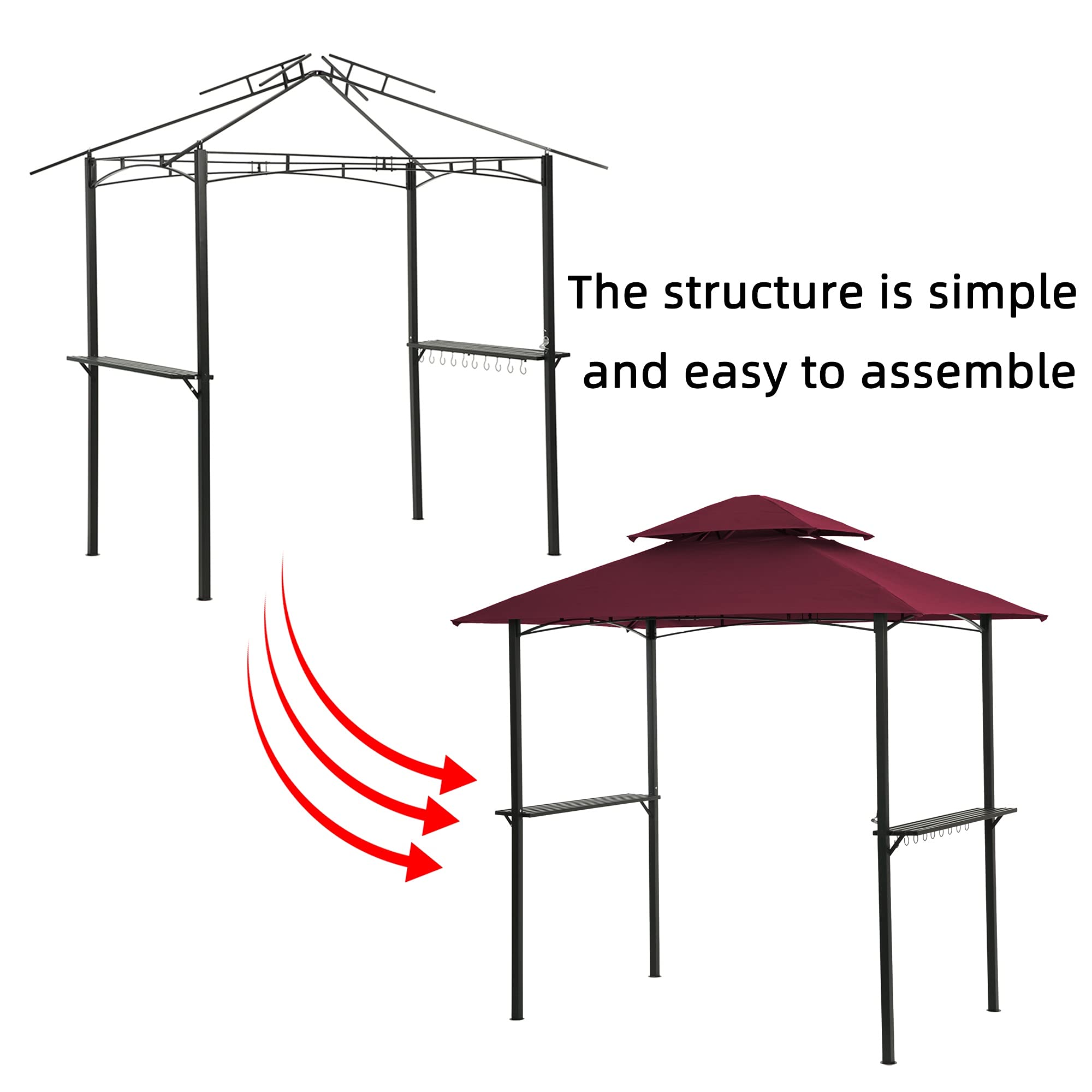 8 × 5 Ft Grill Gazebo Canopy – 2-Tier Outdoor Shelter with Steel Frame, Hooks & Bar Counters