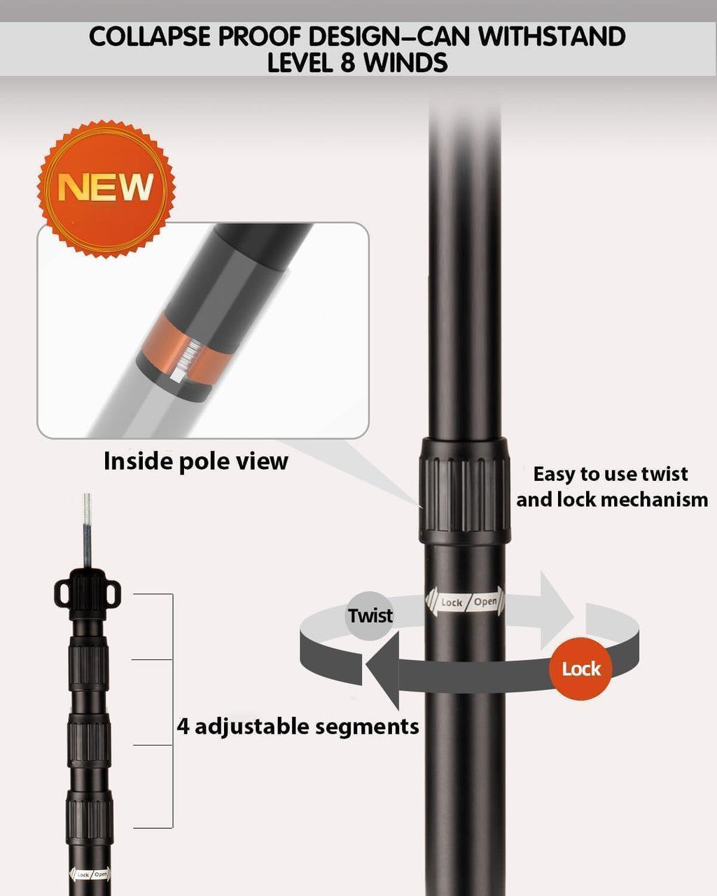 Heavy-Duty Adjustable Tarp Poles – Aviation Aluminum Awning Pole Set for Camping & Hiking (2 or 4 Pack)