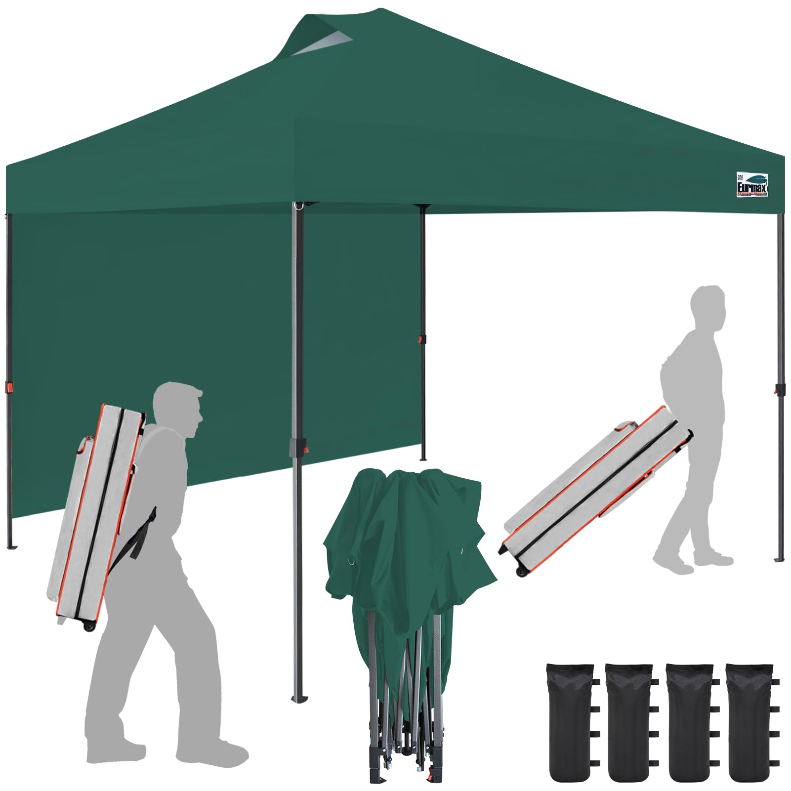 Commercial Pop-Up Canopy Tent – Instant Shelter with 4 Removable Sidewalls, Roller Bag & Sandbags