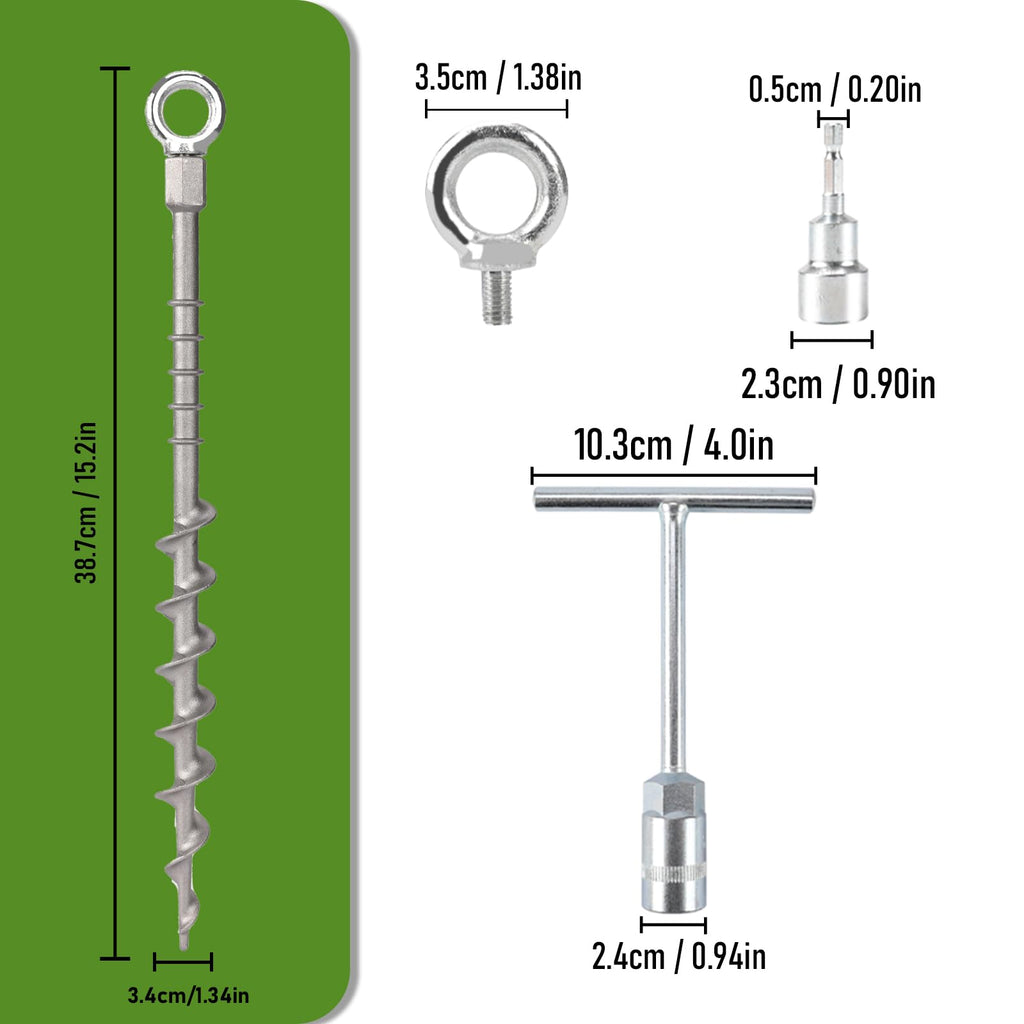 Keltrion 14" Ground Anchors Screw in Non-Rust Cast Aluminum Detachable Tent Stakes