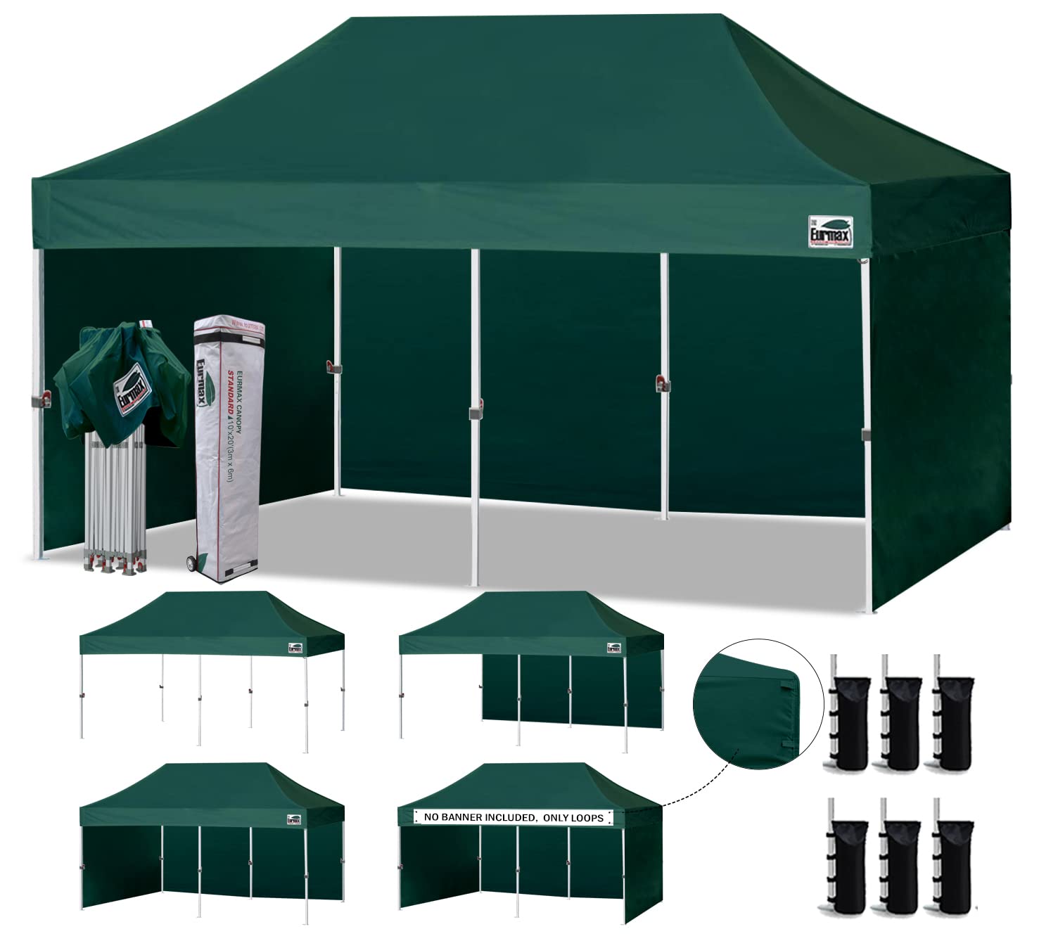 Commercial Pop-Up Canopy Tent – Instant Shelter with 4 Removable Sidewalls, Roller Bag & Sandbags