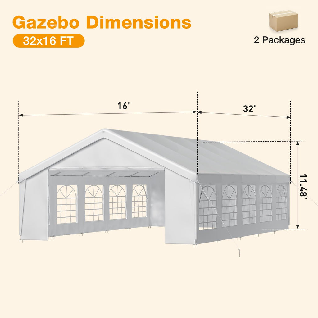 Heavy-Duty Commercial Party Tent – Waterproof Canopy with Removable Sidewalls for Events & Outdoor Gatherings, White