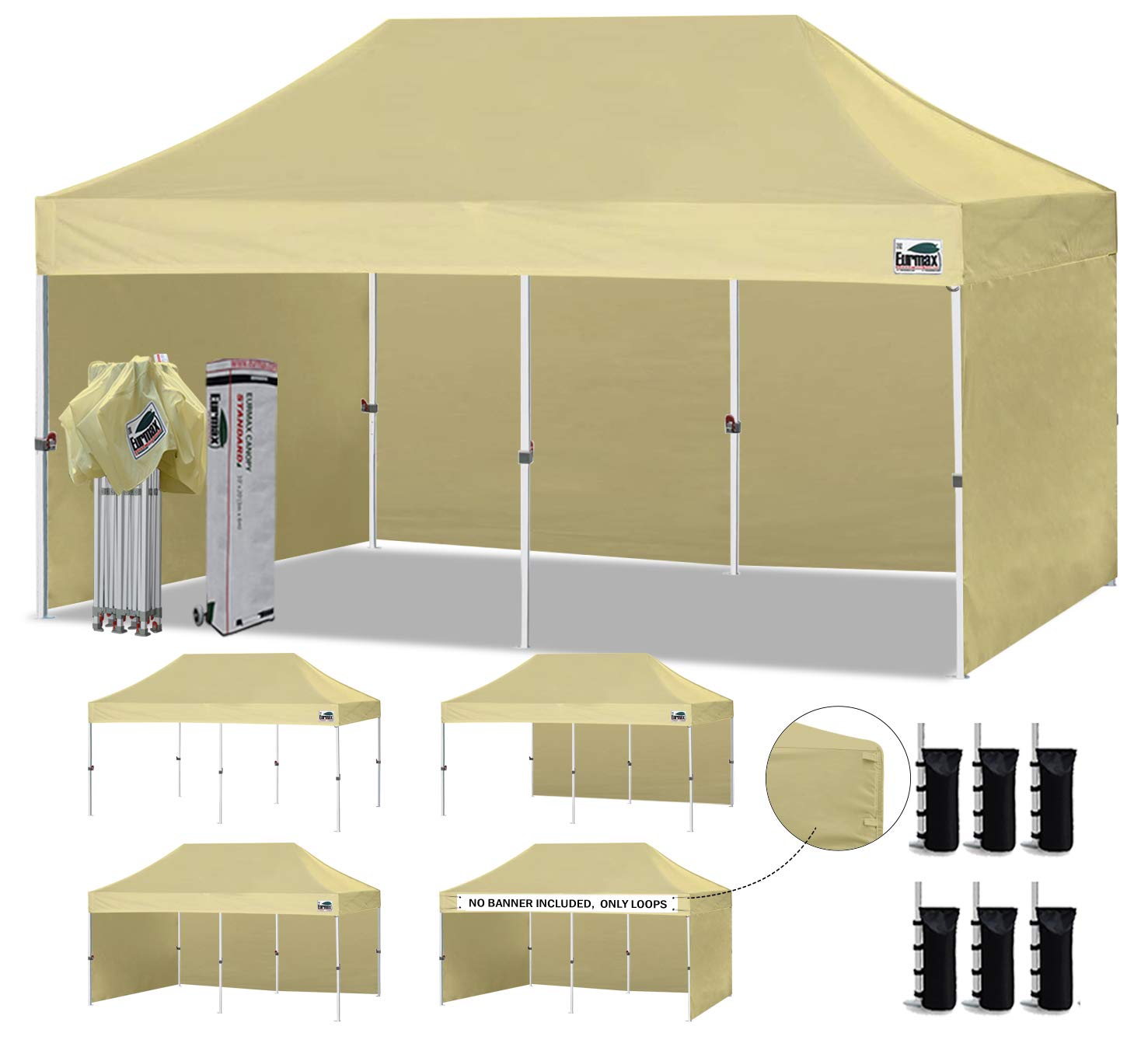 Commercial Pop-Up Canopy Tent – Instant Shelter with 4 Removable Sidewalls, Roller Bag & Sandbags