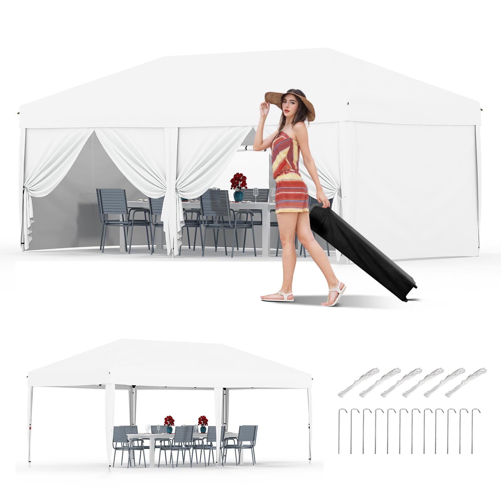 10 × 10 FT Heavy-Duty Pop-Up Canopy Tent – One-Person Setup, Waterproof UPF 50+ Shelter for Events & Markets