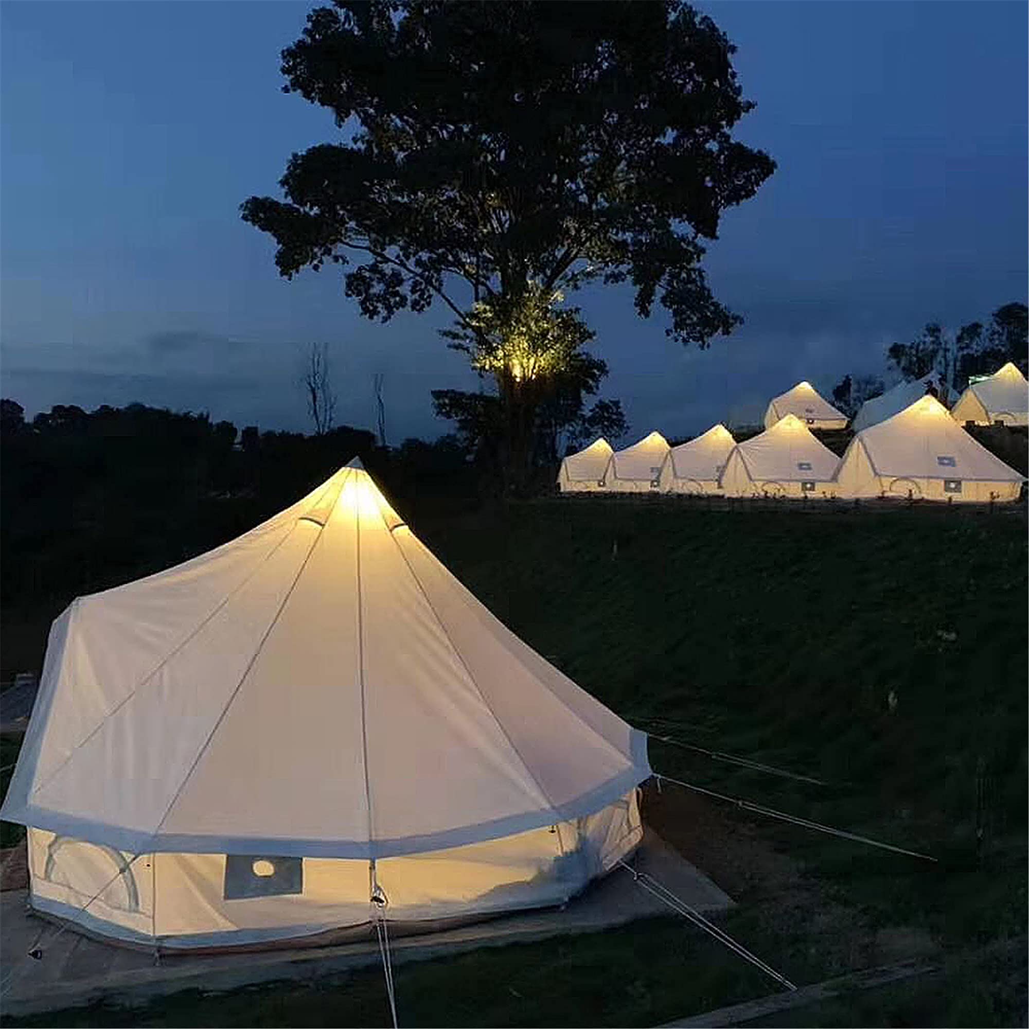 Waterproof Canvas Bell Tent with Zipped Groundsheet & Stove Jack – 3/4/5/6m Glamping Shelter