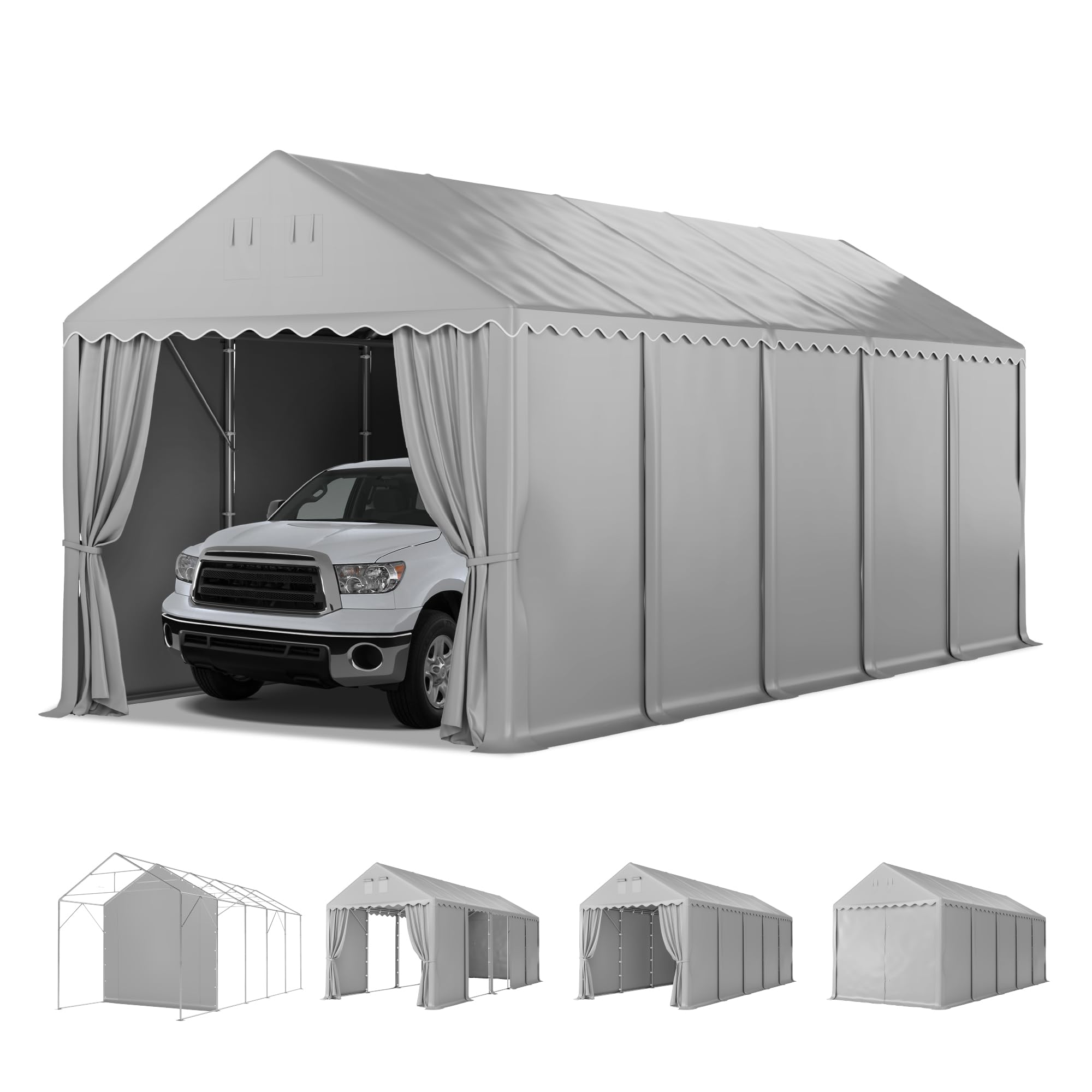 6 × 10 FT Portable Storage Shed – Waterproof Garage Shelter with Roll-Up Zipper Doors for Vehicles & Equipment