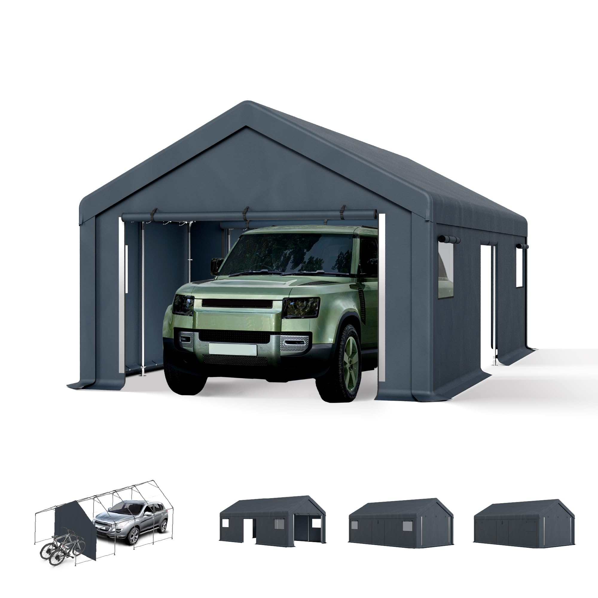 6 × 10 FT Portable Storage Shed – Waterproof Garage Shelter with Roll-Up Zipper Doors for Vehicles & Equipment